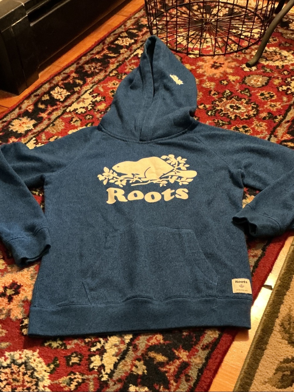 Roots Navy Blue Hoodie with Cream Logo
